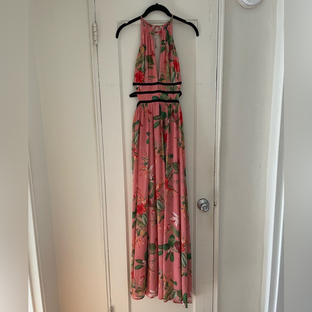 Express Deep V Floral Maxi Dress With Cutouts